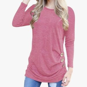 Women's Pink Long Sleeve Top with Button Detail